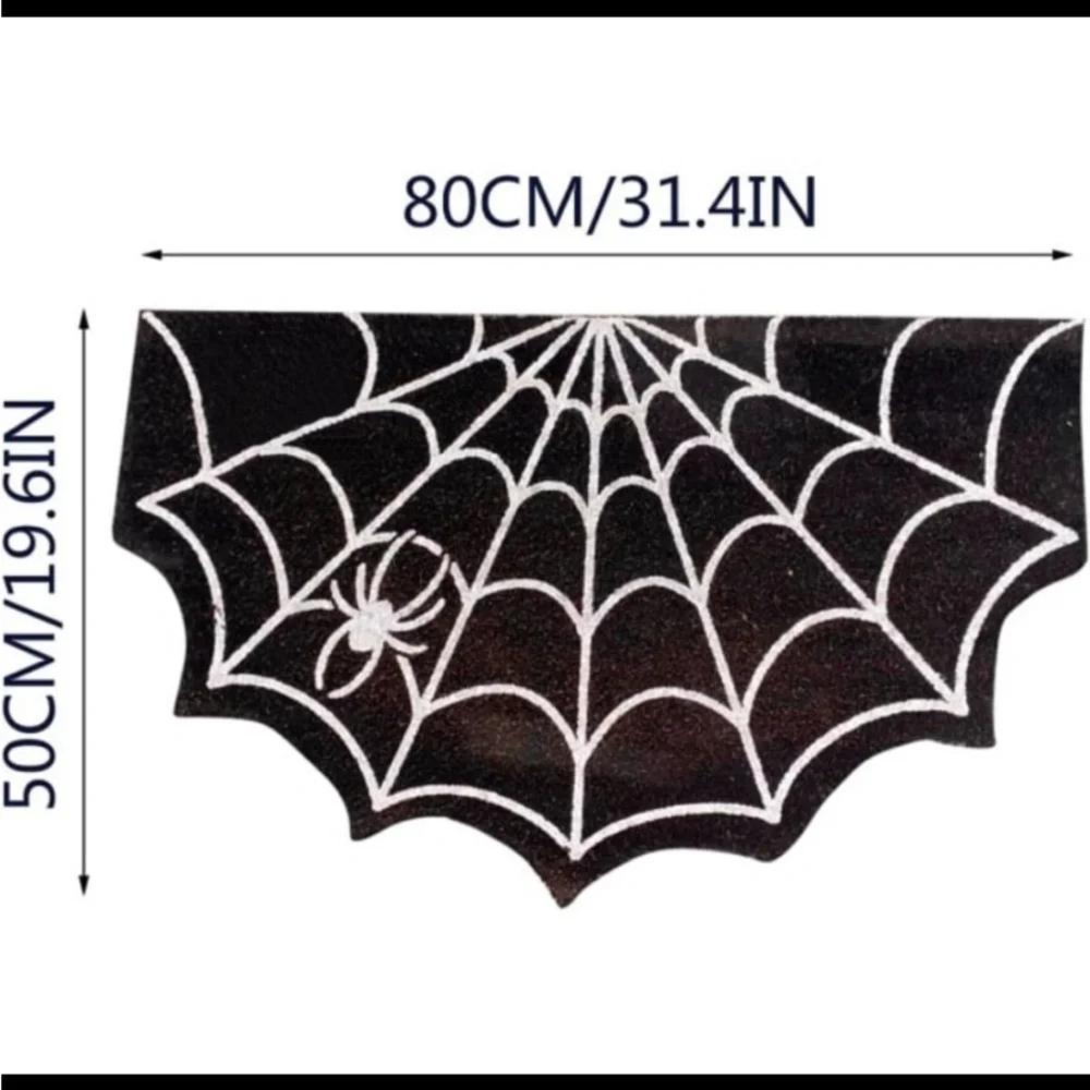 New! Gothic Decor Doormat / Rug Spider Web Design. Size: 20” x 31”. Black/White